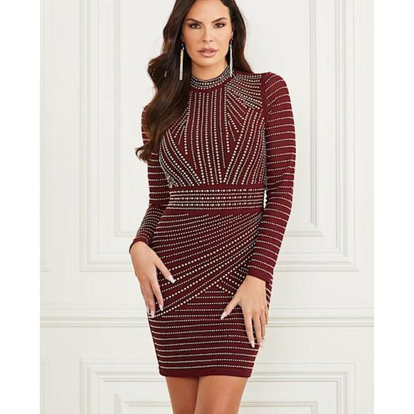 Marciano Dresses & Skirts - NWT Marciano by Guess Stella burgundy mesh mini dress w silver stud detail Sz 4